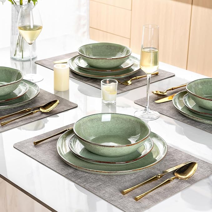 AmorArc Ceramic Dinnerware Sets for 4, 12Pcs Plates and Bowls Sets Dishes | Stoneware Handmade Reactive Glaze Dinner Set, Highly Scratch Resistant | Dishwasher & Microwave Safe Dishware