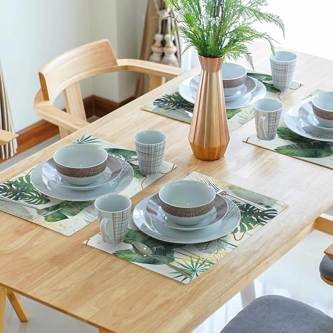 Palm Leaves Tropical Placemats Set of 4,12x18 Inch Boho Green Leaf Botanical Decor Seasonal Tablemat Non-Slip Washable Tabletop Mat for Indoor Outdoor Kitchen Dining Table