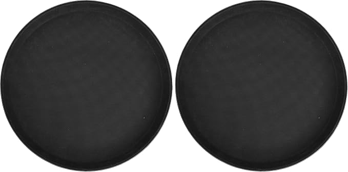 Winco Round Fiberglass Tray with Non-Slip Surface, 11-Inch, Black (Pack of 2)