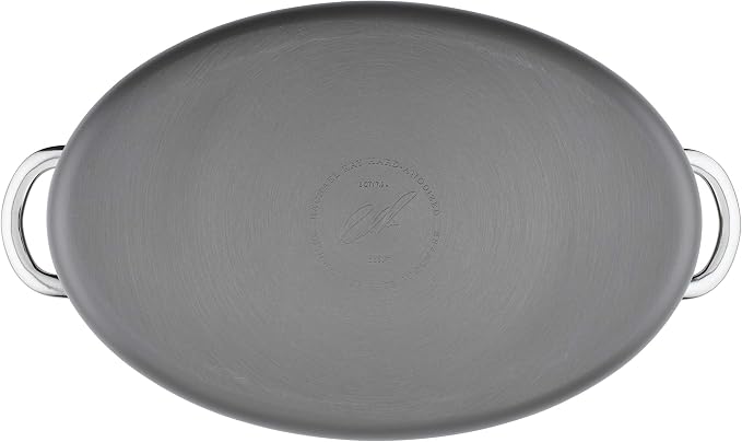 Rachael Ray Cookware, Professional Hard Anodized Nonstick Cookware Oval Pasta Stockpot and Braiser, 8-Quart, Gray