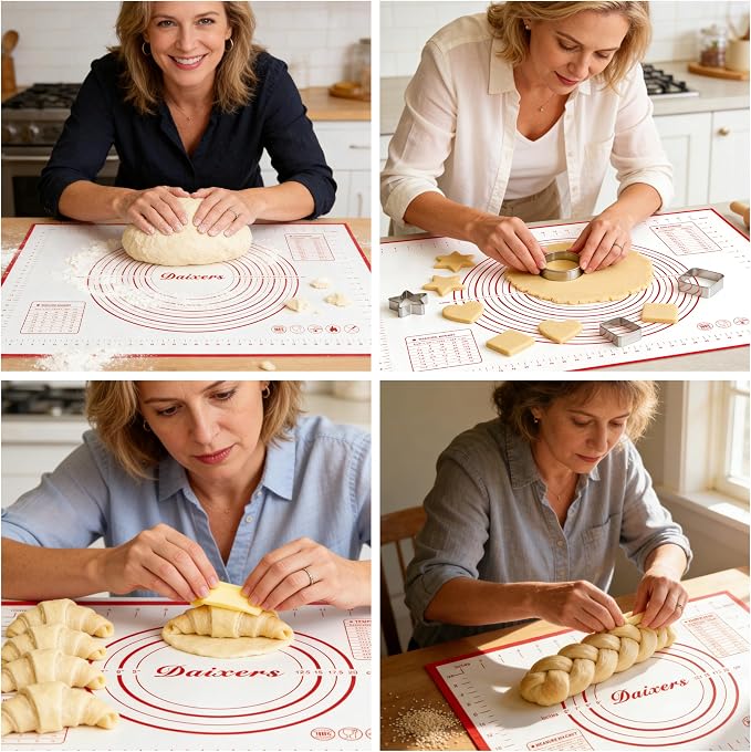 Silicone Baking Mats Set of 2,Extra Large 28" x 20" Small 16" x 12" Non Stick Non Skid Pastry-Mat with Measurements (Red)