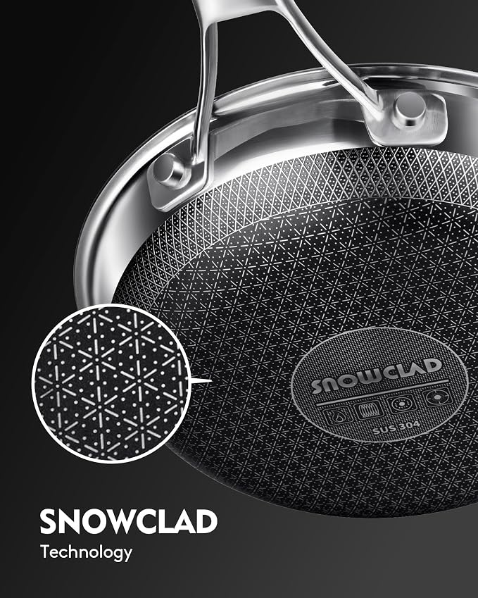 SNOWCLAD Pots and Pans Set Non Stick | Stainless Steel Kitchen Cookware | 10 Pcs | PFOA Free | Hybrid | Induction Compatible | Frying Skillet, Saucepans, Saute Pan & Stock Pot