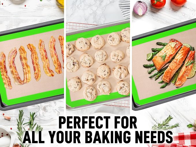 Zulay Kitchen (2 Pack) Silicone Baking Mat Sheet Set - Reusable Baking Mat Nonstick - Half Sheet Baking Mat For Oven - 16.5" x 11.6" (Light Green)