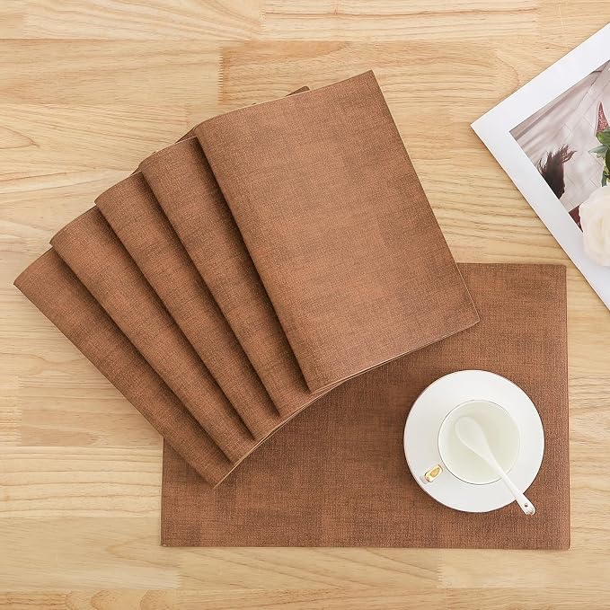 Homaxy PU Faux Leather Placemats for Dining Table, Set of 4, Brown | Waterproof Wipeable Washable Table Mats, Easy to Clean Anti-Slip Place Mats, 11.8" x 17"