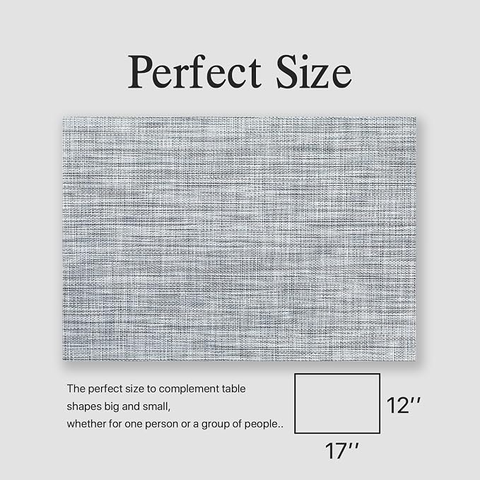 Placemats Set of 6 - Easy Clean Woven Vinyl Placemats for Dining Table, Indoor/Outdoor Place Mats, Washable PVC Table Mats(Gray)