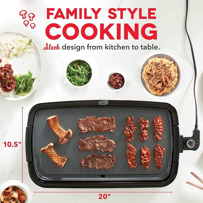 Dash Deluxe Everyday Electric Griddle, Removable Nonstick Plate, Aqua | Flat Top Grill with Drip Tray, Temperature Control, Large 20-Inch Cooking Surface for Pancakes, Eggs, Burgers, & Bacon