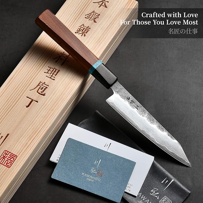 5" Japanese Utility Knife, VG10 Paring Knife for Precision Prep | 3-Layer Steel, Petty Knife, Hand-Sharpened Edge, Compact & Lightweight, Effortless Peeling & Slicing, Velvet-Lined Gift Box