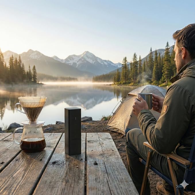 FEMOBOOK-A2 Black Portable Electric Coffee Grinder, Cordless Burr Grinder | USB Rechargeable Coffee Grinder Magnetic Grounds Cup Travel & Home Brewing