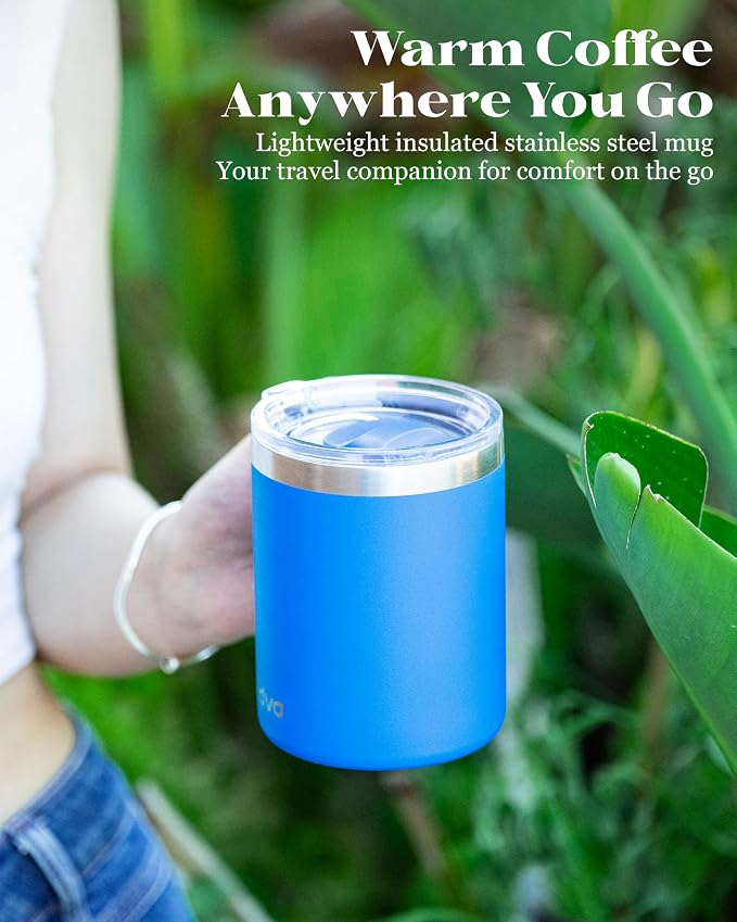 12oz Insulated Coffee Mug with Lid – Includes Two Lids, Stainless Steel Coffee Travel Mug with Handle, Double Wall Vacuum Insulated Camping Mug for Home, Office & Outdoor, Sapphire Blue