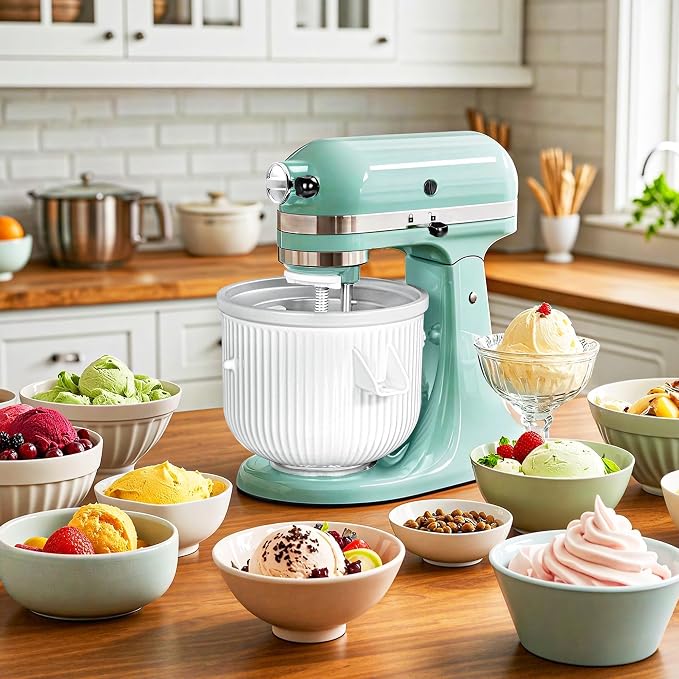 Ice Cream Maker Attachment for KitchenAid Stand Mixer, Compatible with KitchenAid 4.5/5QT/6QT accessories and attachments, 2 Quart for kitchenaid mixer attachments Frozen Yogurt/Gelato Maker