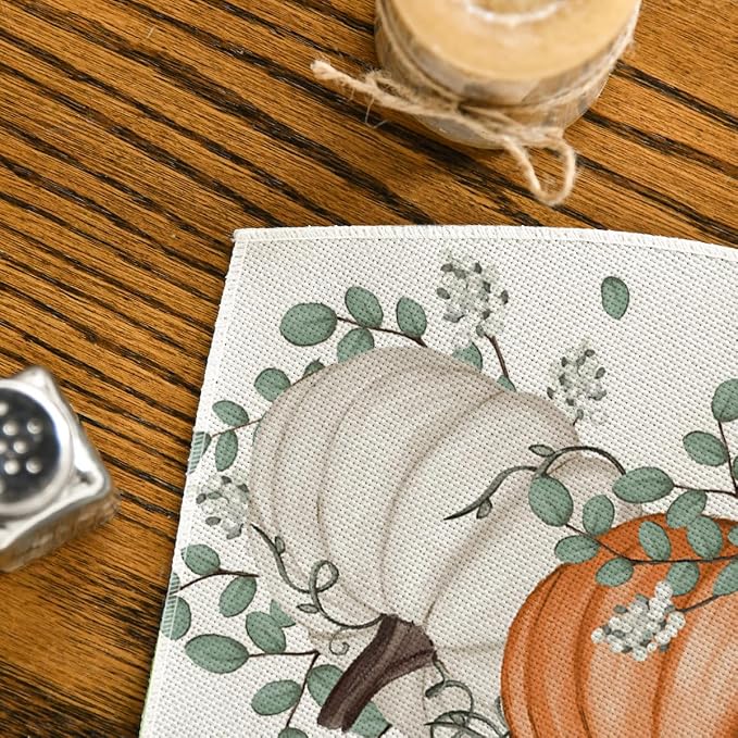 Artoid Mode Pumpkin Eucalyptus Fall Wedge Placemats Set of 4-12 x 18 Inch | Heat-Resistant, Washable Table Mats, Seasonal Autumn Leaves Kitchen Dining Decor