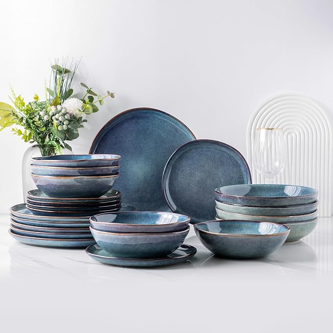 AmorArc Ceramic Dinnerware Sets for 8, 24Pcs Plates and Bowls Sets Dishes | Stoneware Handmade Reactive Glaze Dinner Set, Highly Scratch Resistant | Dishwasher & Microwave Safe Dishware