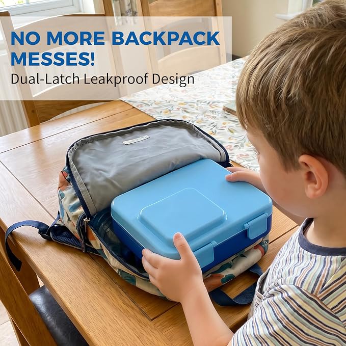 HOMEKOL Bento Lunch Box for Kids with 9oz Insulated Food Jar, Blue | 5-Compartment Leak-Proof Lunch Container for Girls Boys, BPA/BPS-Free, Dishwasher Safe