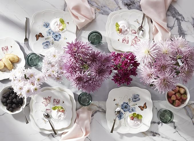 Lenox Butterfly Meadow Square Porcelain 18-Piece Dinnerware Set for 6 | ceramic, dishwasher safe, microwave safe | plates and bowls sets for kitchen and dining, dish set, dishes