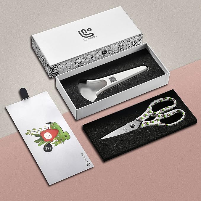 Kitchen Scissors Heavy Duty Kitchen Shears with Magnetic Holder Made with Japanese Steel 4034, Multipurpose Ultra Sharp Cooking Scissors for Meat/Vegetables/BBQ/Herbs/Pizza (Graphic,Chili)