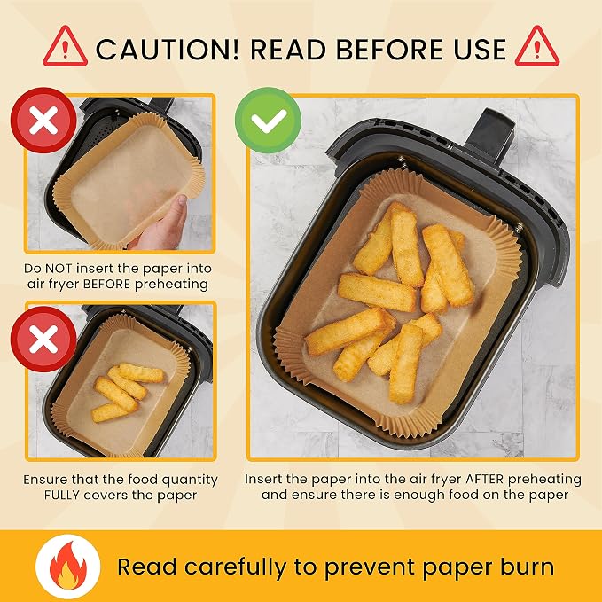Rectangular Air Fryer Liners Disposable, 125 Pcs Parchment for Dual Baskets | Non-stick & oil-proof for easy cleanup, unbleached natural wood pulp, oven & microwave safe