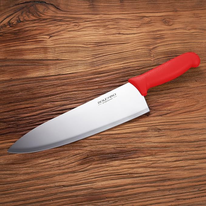 10" Professional Chef Knife, High Carbon Steel, Ergonomic (Red) | 10" High Carbon Stainless Steel,Versatile wide-blade chef knife,Non-Slip Ergonomic Handle,Durable, Stain-Resistant & Sharp.