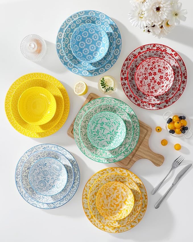 vancasso SELENE Plates and Bowls Set for 6, 24 Pieces Dinnerware Sets, Mircowave and Dishwasher Safe Dishes Set, Porcelain Pastel Dinnerware