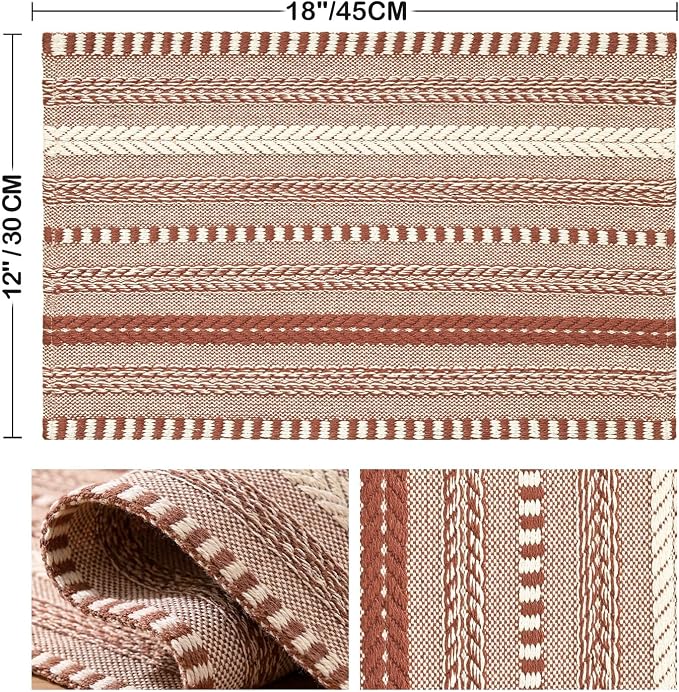 Artoid Mode Caramel Farmhouse Woven Braided Stripe Placemats Set of 6,12x18 Inch Seasonal Holiday Table Mats Party Kitchen Dining Decoration