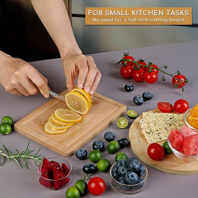 Donxote Small Cutting Board Set of 2 - Compact with Juice Groove for Fruits, Vegetables, Cheese & Sandwiches, Lightweight & Non-Toxic Mini Boards for Charcuterie, Camping & Kitchen