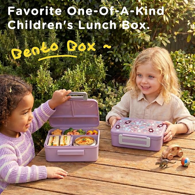 Kids Lunch Bento Box with 8oz Thermo/Ice Pack, BPA-Free, for School | Leak-proof Food Containers with 5 Compartment, Insulated Food Jar, Dishwasher Safe, Easy to Clean, Lunch Box for Girls Boys