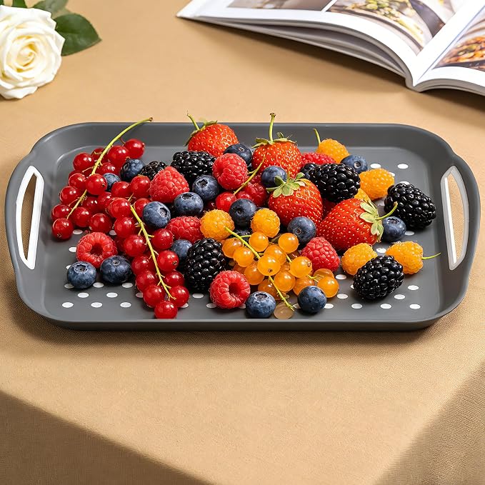 Non-Slip Lap Tray Set of 2, Gray | Dishwasher safe rectangular serving trays with handles. Perfect for couch, bed, desk. Sturdy, easy to clean