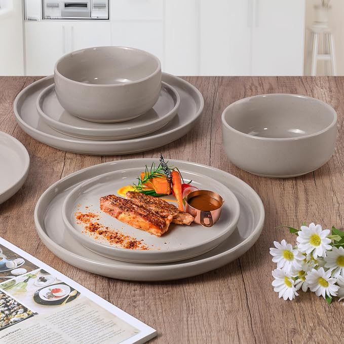 HaWare Dinnerware Sets, 6-Piece Plates and Bowls Set for 2, Cream Coffee