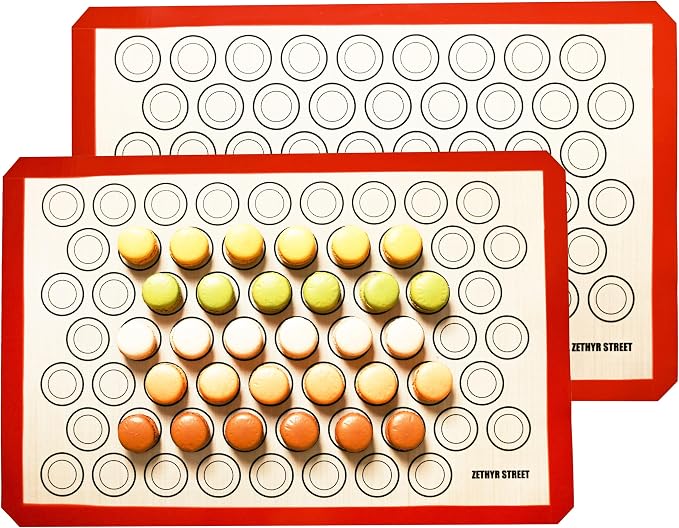 Macaron Baking Mat Silicone Non Stick, Full Sheet Reusable Pack of 2 Red | Non-Stick Macaron Mat for Perfect Baking, Dishwasher & Oven Safe, For Macarons, Cookies, Bread and More, 16x24” (40x60cm)
