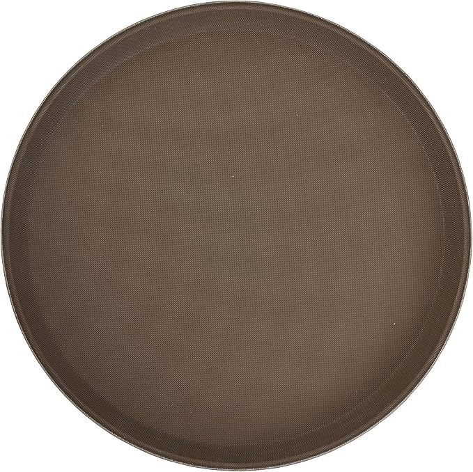 Winco 14" Brown Round Fiberglass Glass Tray | Non-slip surface, Restaurant service, Great for Appetizers, Desserts and Buffet Displays