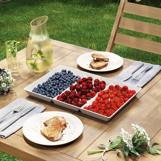 Lifewit Divided Serving Tray for Party, 3 Pack Plastic Food Serving Platter | 15" x 10" White Reusable Fruit and Veggie Tray, Catering Dishes for Dessert, Snacks, Entertaining, Holiday Hosting Essentials