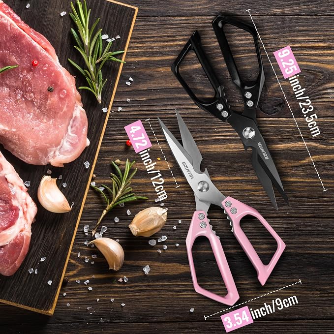 2PC 5-in-1 Kitchen Scissors Set, Multifunctional Shears | Titanium Coated Blades, Aluminum Alloy Handle, Fish Scaling Edge, Bottle Opener, Nutcracker,Poultry Tweezers,Dishwasher Safe