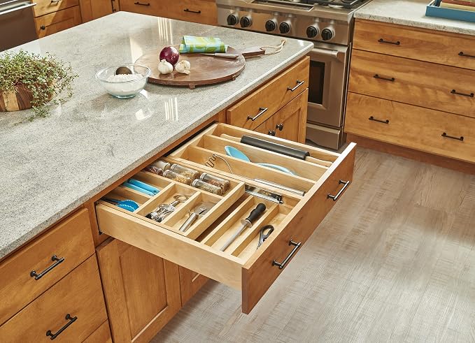 Rev-A-Shelf Maple Two-Tier Combination Replacement Drawer System w/BLUM Soft-Close for Face Frame Base Kitchen Cabinets, Kitchen Drawer Organizer, Min Opening Width of 27", 4WTCD-30HSC-1