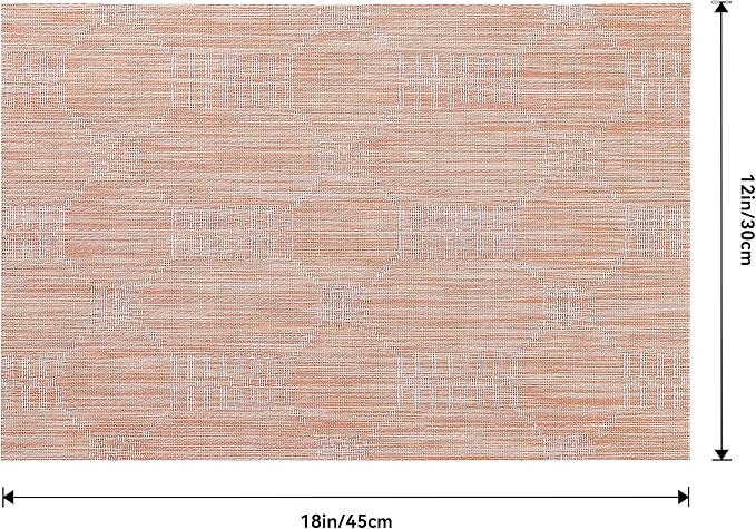 Leetaltree Coral Placemats Set of 6 - Heat Resistant Non-Slip Place mats for Dining Table, Washable Durable PVC Vinyl Woven Table Mats(Coral, 6)