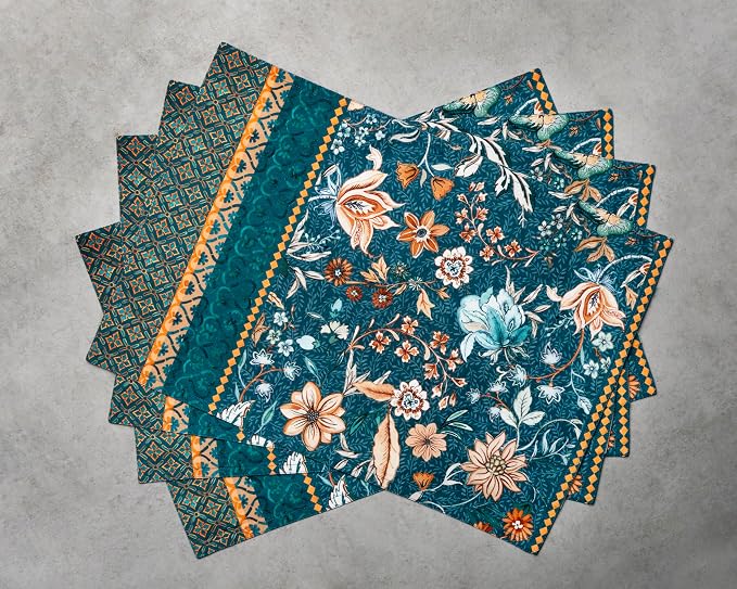 Maison d' Hermine Placemats Set of 4 Reusable 100% Cotton (13"x19") | Cloth Place Mats Washable Table Mats for Kitchen Dining Party Wedding Home Thanksgiving Christmas - Luxury Loft - Dark Teal
