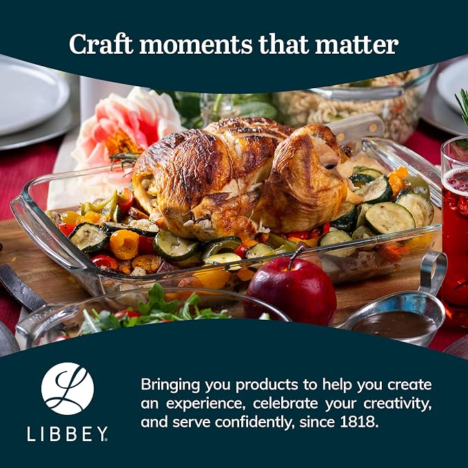 Libbey Baker's Basics 3-Piece Rectangular Glass Casserole Baking Dish Set, Clear, 2 Qt, 2.7 Qt, 3.4 Qt, Transparent, Stackable, Dishwasher Safe