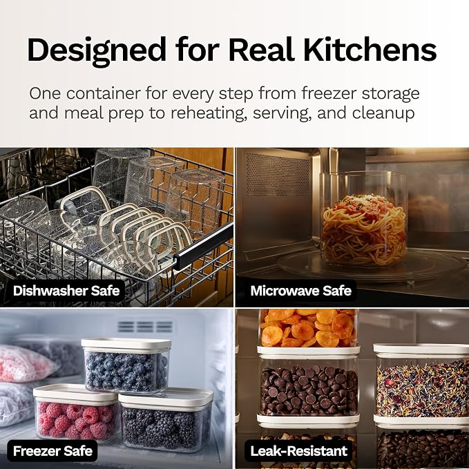 Naked Kitchen 20-Piece Food Storage Containers with Lids – Stackable BPA-Free Borosilicate Glass Pantry Storage Containers with Leak-Resistant Airtight Seal for Kitchen & Pantry Organization – Green