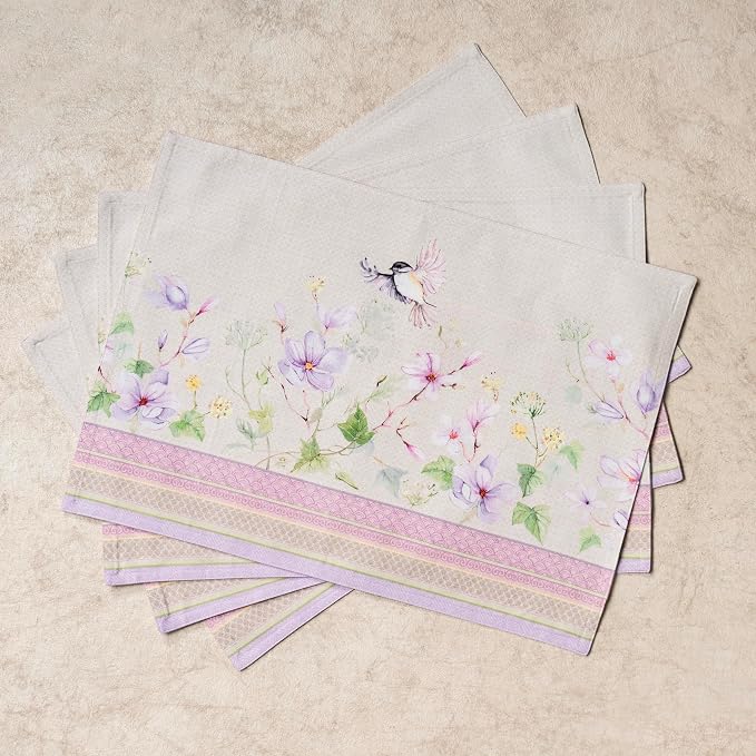 Maison d' Hermine Placemats Set of 4 Reusable 100% Cotton (13"x19") | Cloth Place Mats Washable Table Mats for Kitchen Dining Party Wedding Hotel Home Restaurant Spring Summer - Magnolia Mornings