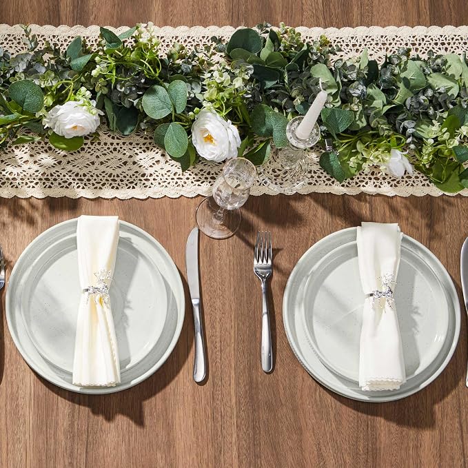 LIANYU 24 Piece Dinnerware Sets with Double Bowls, Ceramic Plates and Bowls Set for 4, Ribbed Stoneware Dishes for Home Kitchen, Microwave and Dishwasher Safe, Speckled White