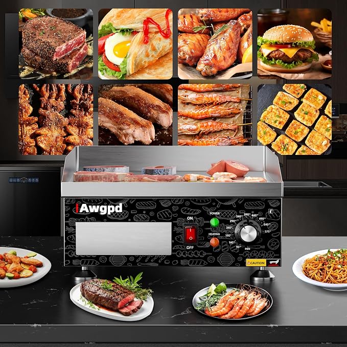 14" Commercial Electric Griddle,Electric Countertop Flat Top Griddle | 110V 1800W Electric Flat Top Grill,Non-Stick Restaurant Teppanyaki Stainless Steel Grill,Adjustable Temperature Control