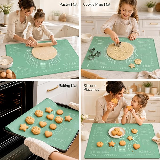 Platinum Silicone Pastry Mat with Measurements, 28 x 20 in | 5 mm raised edge, non-slip base and nonstick surface for rolling dough, sourdough, pizza dough and pie crust