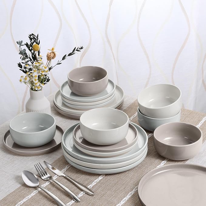 HaWare Stoneware Dinnerware Sets, 18-Piece Plates and Bowls Set for 6, Dishes Set for Home Restaurant, Speckled Multicolor