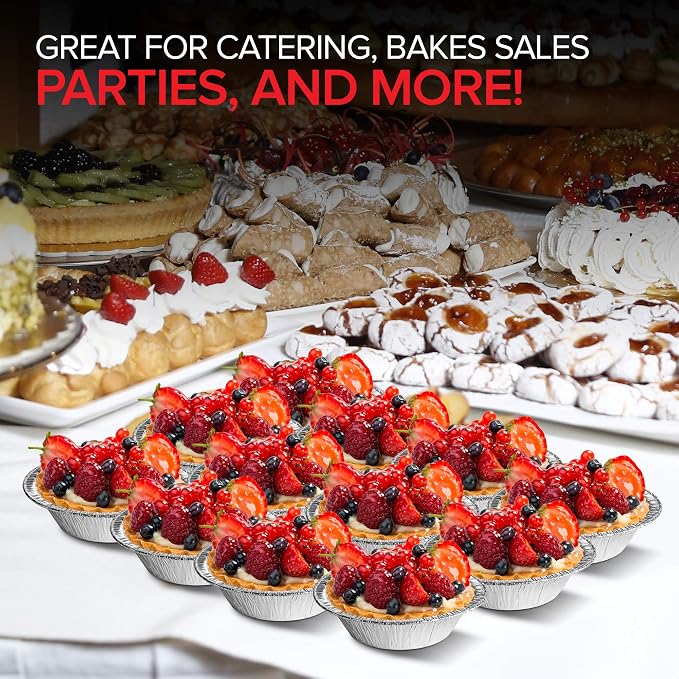 Stock Your Home 5 Inch Aluminum Foil Pie Pans (50 Count) - Disposable & Recyclable Mini Pie Pans - Foil Pie Tin for Bakeries, Cafes, Restaurants - Durable Mini Foil Pans for Pies, Fruit Tarts, Quiche