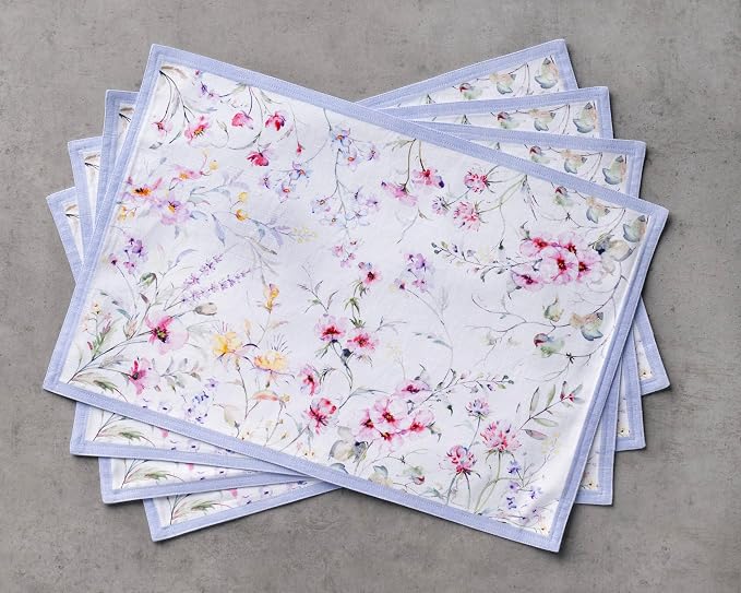 Maison d' Hermine Placemats Set of 4 Reusable 100% Cotton (13"x19") | Cloth Place Mats Washable Table Mats for Kitchen Dining Party Wedding Hotel Home Restaurant Spring Summer - Summer Floral