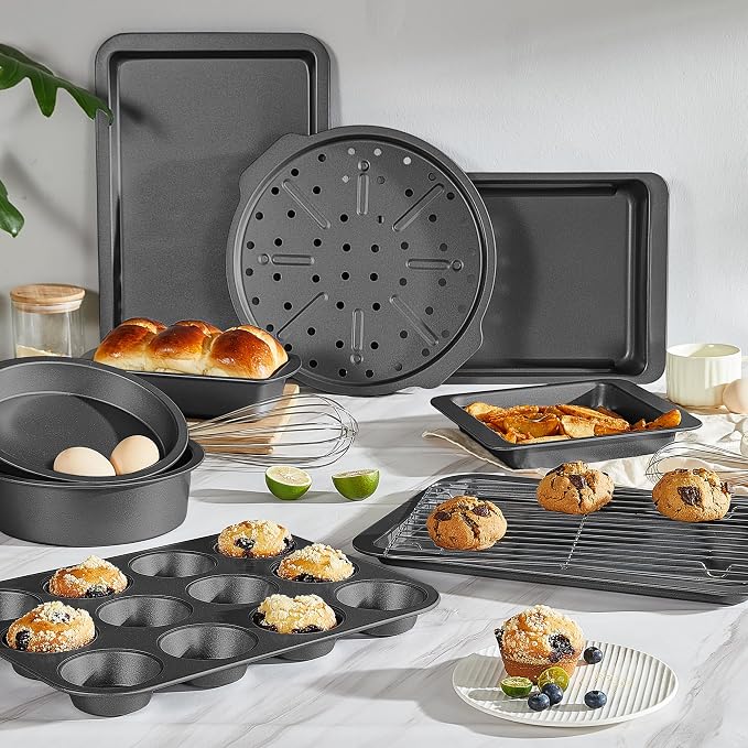 Muffin Pan for Baking, Nonstick Cupcake Tin 12 Cup, 2 Pack Cup Cake Tray, Premium Cheesecake Pans, Dishwasher Safe - Dark Grey