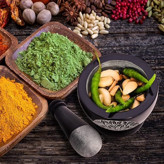 Mortar and Pestle, Made of Heavy Duty Polished Hard Stone, Natural Stone Grinder for Spices, Pastes, Herbs, Seasoning etc. (Tree of Life)