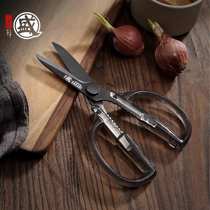 MITSUMOTO SAKARI Detachable Poultry Shears, Clear Acrylic Handle | Titanium-plated 1.4116 stainless steel blades, detachable design, clear acrylic handle for meat, fish, nuts and vegetables