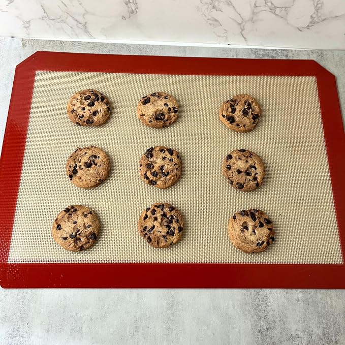 Silicone Baking Mat, 2 Pack Oven Baking Mat 16.5 x 11.6, Red | Reusable Baking Silicone Mat, Non stick Baking Mat Biscuit Slices