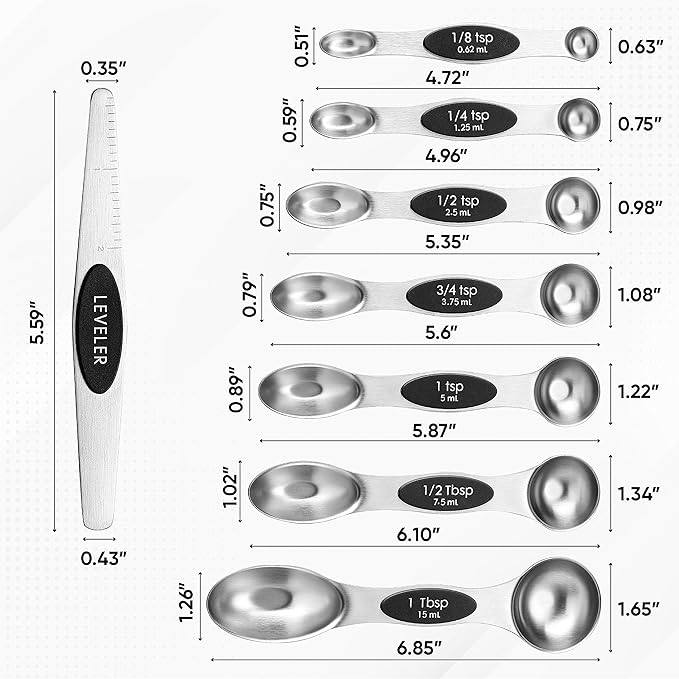 Spring Chef Magnetic Measuring Cups & Spoons Set of 16, Patented, Black | Stackable Stainless Steel Measuring Cups & Heavy Duty Metal Measuring Spoons with Levelers for Dry & Liquid Ingredients