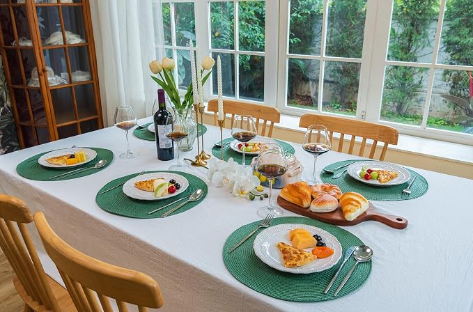 Zupro Round Olive Green Placemats Set of 6 Braided15 Indoor/Outdoor Use | Heat Resistant Non-Slip Washable, for Kitchen Dining Tables Dinner Parties Thanksgiving Christmas and Everyday Use