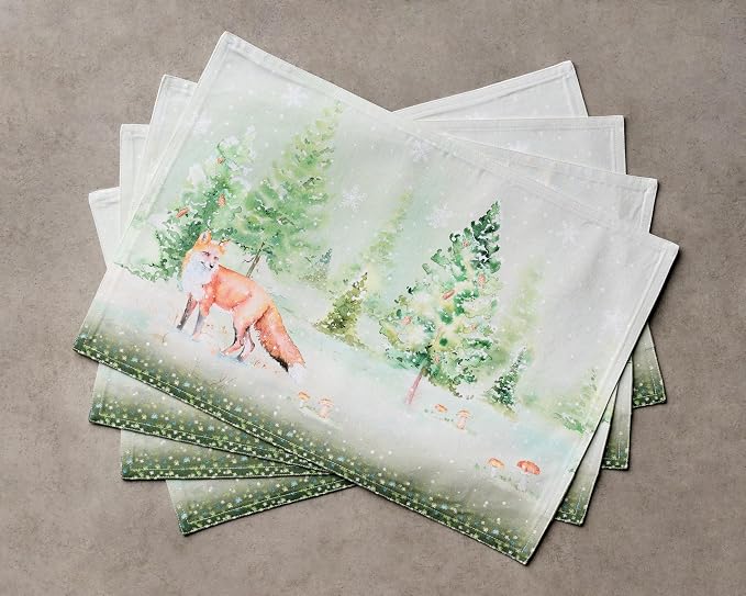 Maison d' Hermine Placemats Set of 4 Reusable 100% Cotton (13"x19") | Cloth Place Mats Washable Table Mats for Kitchen Dining Party Wedding Hotel Home Thanksgiving Christmas - Winter Mornings